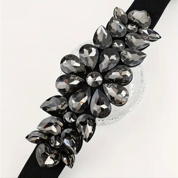 Ornate Rhinestone Black Victorian Stretch Wide Belt - Picture 3 of 5